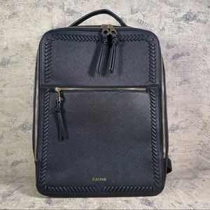 Calpak Kaya Laptop Backpack Black Faux Leather